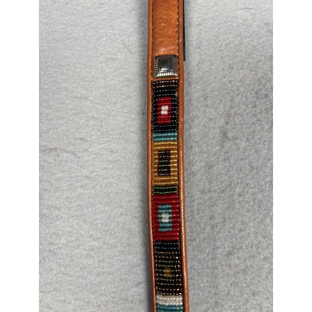 Brighton Belt 3/4" Brown Leather Beaded Southwestern Adjustable Standard